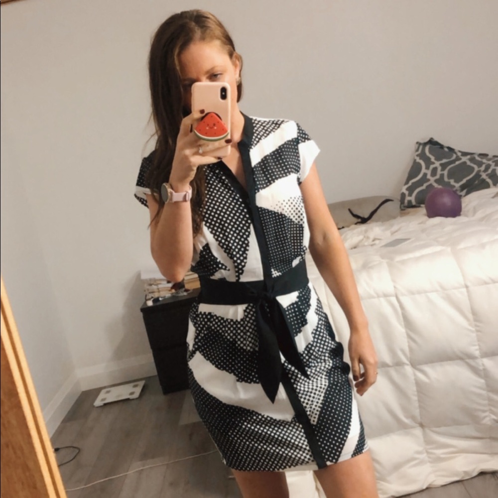 Bebe Black & White Popart Style Wrap Dress